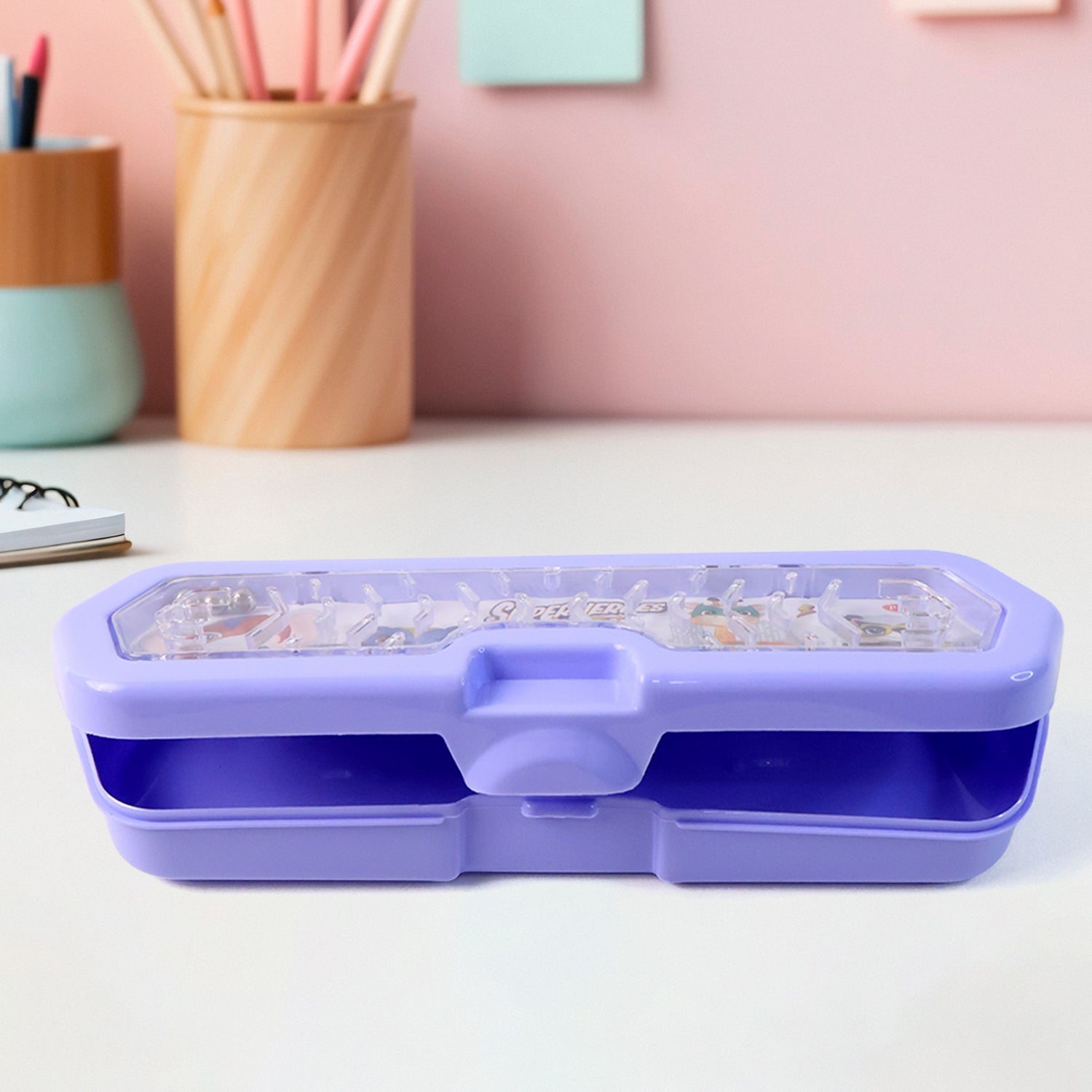 Cartoon Character Printed Plastic Pencil Box With Built-in Maze Puzzle Game (1 Pc) Cartoon Character Printed Plastic Pencil Box With Built-in Maze Puzzle Game (1 Pc)